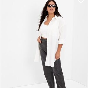 Organic Cotton Weekend Tunic - White Oversized Button-Up Size M